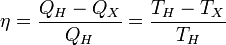 \,\!\eta = \frac{Q_H-Q_X}{Q_H} = \frac{T_H-T_X}{T_H}